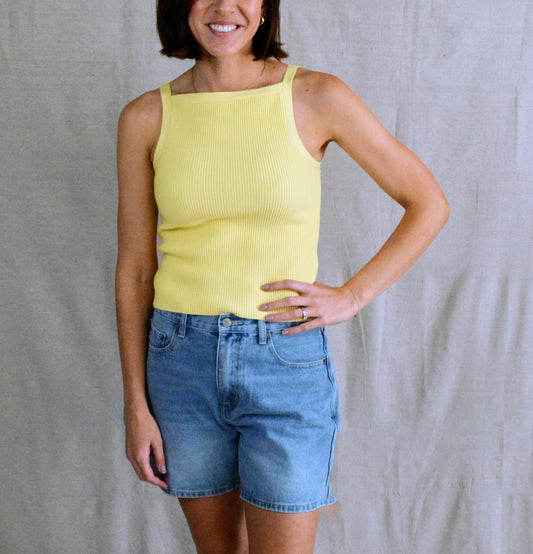 Como Ribbed Tank-Yellow
